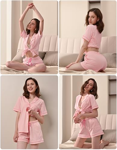 Image of NAP BOUND 100% Cotton Pajamas for Women Sets 2 Pieces Pjs Button short sleeves with Pockets Soft Sleepwear Loungewear XS-XXL