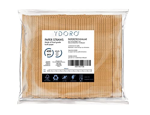 YDORO | Papierstrohhalme 400 Stk. | Strohhalme aus Biologisch Abbaubarem Kraftpapier | Papier Trinkhalme Einweg | Trinkhalme Recyclebar