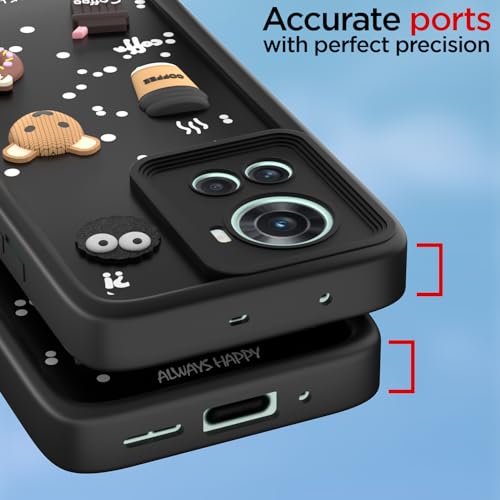Image of Pikkme Back Cover for OnePlus 10R 5G | Cute Fun Cartoon 3D Bear Silicone Full Body Protection Bumper Cover (Black)