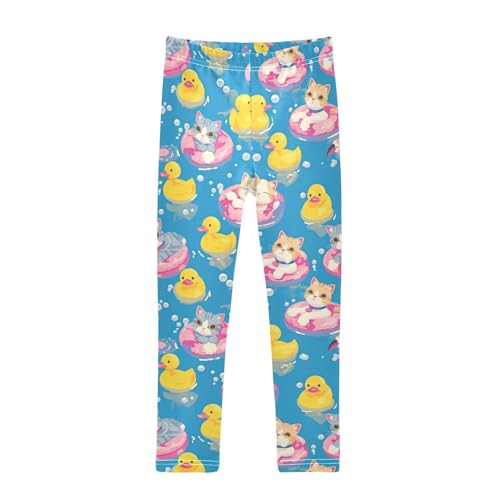 Cute Cats Pink Girls' Leggings Toddler Doodles Yellow Duck Kids Yoga Pants Dance Active Tights 4T