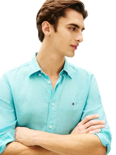 Image of Tommy Hilfiger Men's Long Sleeve Casual Linen Button Down Shirts in Regular Fit