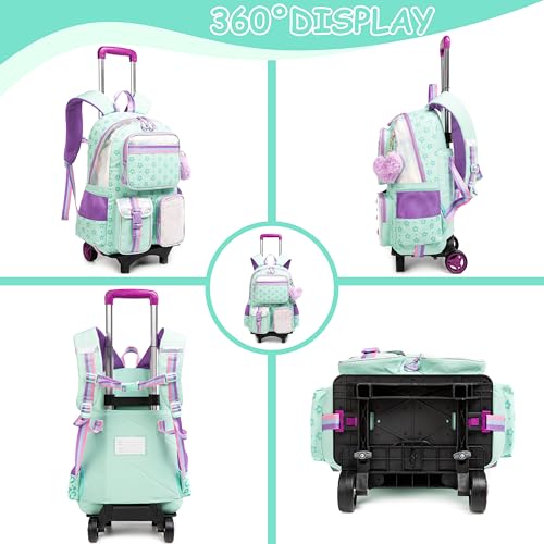 Backpack with Wheels for Girls Rolling Backpack with Lunch Box Pencil Case for Kids Carry On Suitcase with Wheels for Elementary Teens Girls3