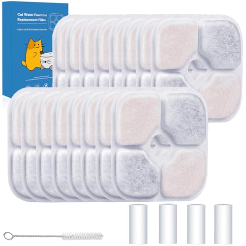 16-Pack Cat Water Fountain Filter Compatible With Catit Pixi Water Fountain Filter Replacement Triple Action Water Filter, 4 Pump Tubes 1 Hard Brush