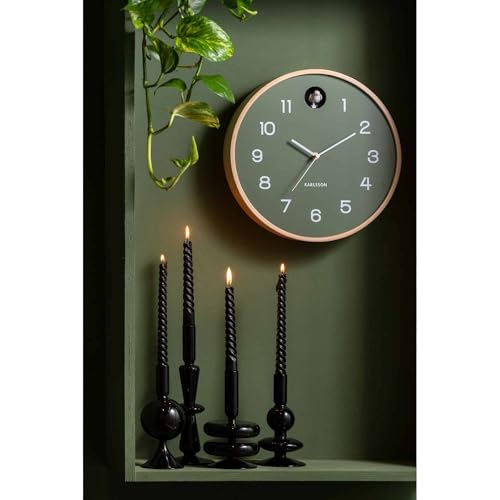 [DL] Wall Clock Natural Cuckoo Birch Wood Jungle Green -
