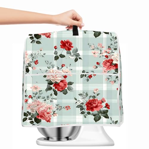 Image of Kitchen Dust Cover Compatible with 4.5 5 6 8 quart Stand Mixer, Kitchen Appliance Protective Covers with Top Handle and Pocket (Plaid Rose Garden, For All 6-8 qt Mixer)