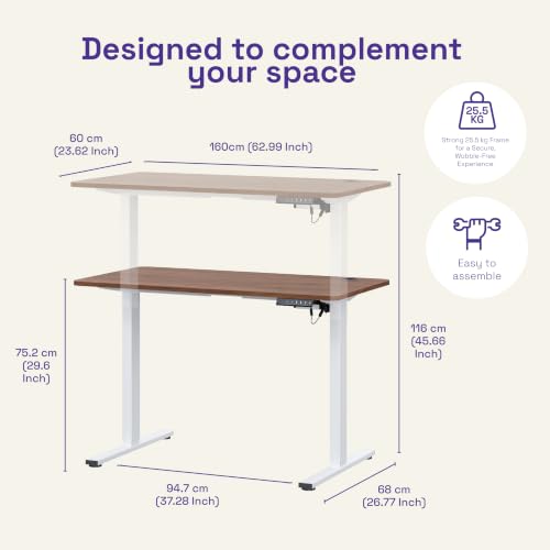 Image of Wakefit Study Table | 5 Yr Warranty | Standing desk, Computer Table for Home Pc, Electric Height adjustable, Digital Display & 4 Memory Presets, Free Installation, Modern Ergonomic Wobble-Free- L160Cm