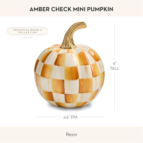 Image of MACKENZIE-CHILDS Resin Pumpkin, Mini, Golden-Yellow-and-White Amber Check