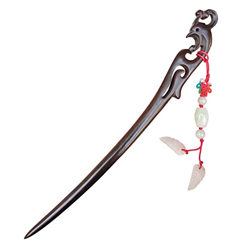 FANTAC CRAFTS Retro Phoenix Handmade Carved Hair Stick Hairpin Chignon Hair Accessories Women Girl Jade Bead Pins Tassel Tassel Charm (Phoenix jade bead tassel)