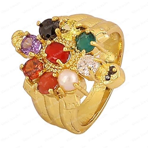 Bague originale en pierre précieuse naturelle et alliance sacrée Panchdhatu