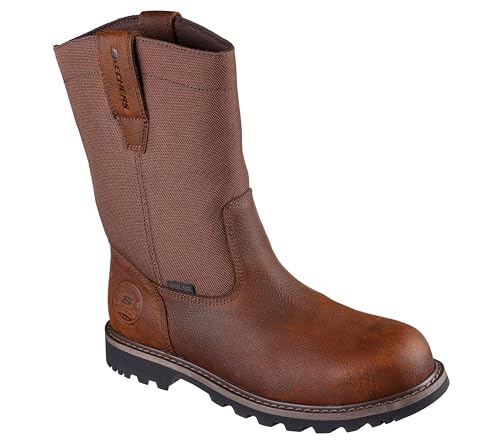 Skechers Men's Oxford Shaft Longrider Highland Hill Steel Toe Wellington Industrial Boot, BRN, 12