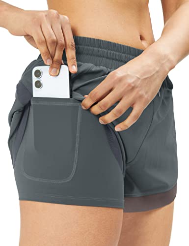 Iuga Womens Running Shorts Quick Dry 2 In 1 Running Athletic Shorts For Women With Pockets Workout Gym Yoga Active Shorts (Grey, Large) #TOP1