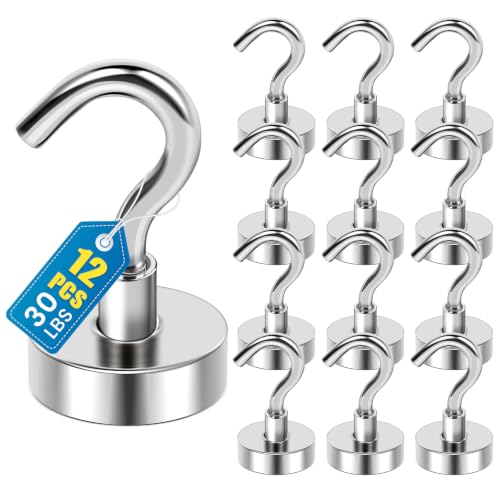 Image of LOVIMAG Magnetic Hooks, Cruise Essentials 2026, 12 Pack-30LBS | Heavy Duty Strong Magnet Hook for Cruise Cabin, Refrigerator Fridge, Ship, Classroom, Kitchen Grills, Silver