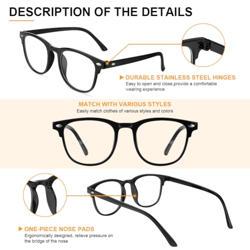 Aomig Blue Light Blocking Glasses Blaulichtfilter Brille Computerbrille Gaming Superleichte Rund Anti Blaulicht PC Gaming Brillen Modebrille Mode Bildschirmbrille Unisex Blaulichtblockierende(Schwarz)