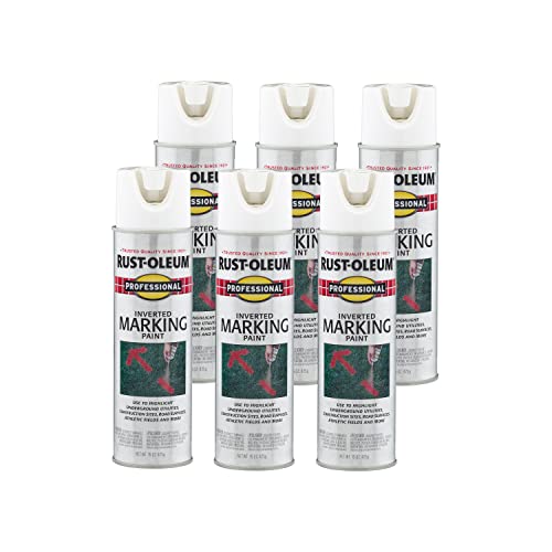 Image of Rust-Oleum 2592838-6PK Professional Inverted Marking Spray Paint, White, 15 Ounce (Pack of 6)
