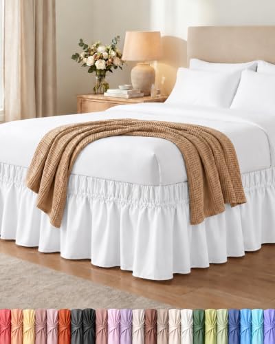 Wrap Around Twin Bed Skirt, Easy Fit Elastic Belt, 15-16' Drop...