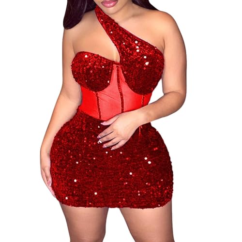Robe courte en maille sexy à paillettes galbante et confortable