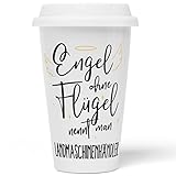 JUNIWORDS To-Go Becher mit Deckel, Engel ohne Flügel nennt man Landmaschinenhändler (5172088)