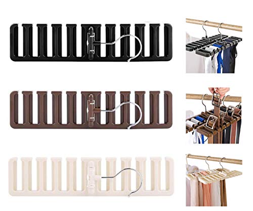 Biluer 3PCS Colgador De Cinturónes Cinturón Bufanda Rack Corbatas Organizador De Armario para De Correas Pañuelos La Mejor Opción para Su Organizador del Armario(Negro, Marrón,Blanco)