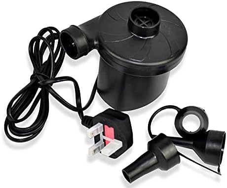 Vinsani Electric Pump, 150W High Power Electric Air Pump for Air Bed Mattress Inflatables Paddling Pool Beach Toys, AC 240V Quick-Fill Inflator Deflator with 3 Sizes Nozzle - Black