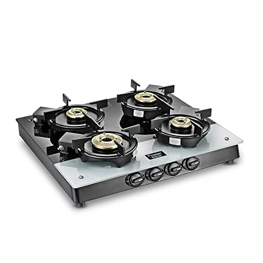Prestige Svachh Duo Gtsd 04 Sq Toughened Glass With Liftable 4 Burners Gas Stove, Manual Ignition, Glass Ceramic, Black