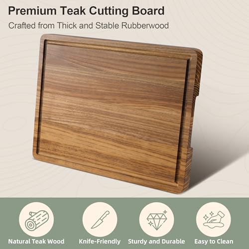 Tabla de cortar rectangular de madera de teca 40x28x2 cm miniatura 3