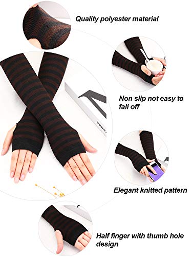 Bememo 4 Pairs Women Knit Arm Warmers Long Fingerless Gloves Knitted Elbow Length Gloves Thumb Hole Gloves Winter  thumb #1