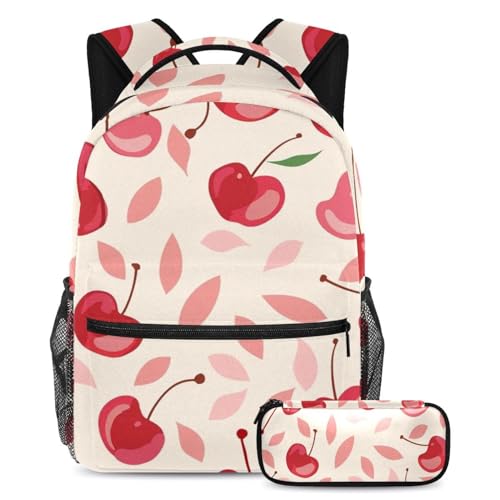 Sac à dos enfant rose rouge avec cartable d'école et trousse assortie large
