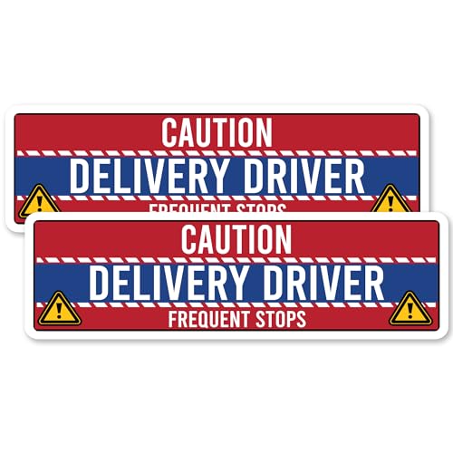 Image of Magnet Me Up Caution Frequent Stops Magnetic Decal - 3x10 Inch 2 Pack, UV Printed Red /Blue Automotive Vinyl Sign for Car, Delivery Driver Safety Magnet, Durable Weatherproof Accessory, Made in USA