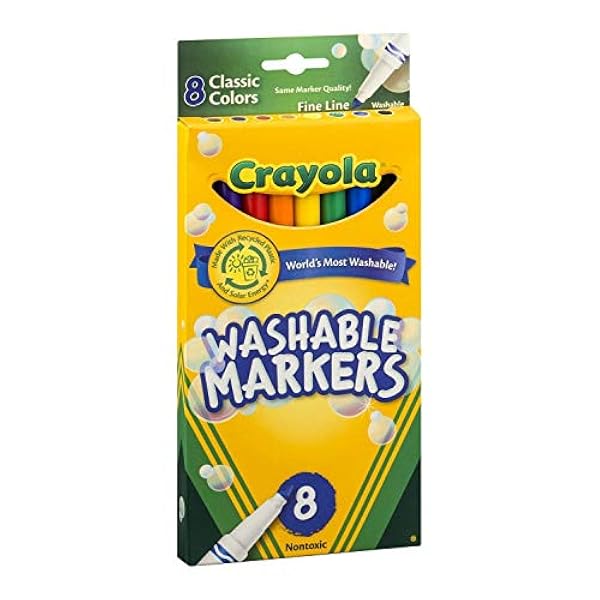 Crayola Ultra-Clean Washable Markers, Color Max, Fine Line Classic Colors 8 Ea (Pack of 12)