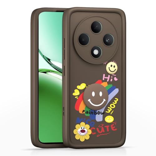 Image of Pikkme Back Cover for Oppo F27 5G | Soft Silicone| Cute Rainbow Smile & 3D Cartoon Flower Design | Shockproof Raised Camera Protection Bumper Case (Brown)