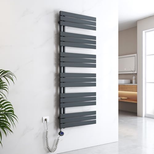 EMKE Handtuchheizkörper Elektrisch 1599x600 mm - Flach Badheizkörper Elektrisch Elektrischer Handtuchwärmer Handtuchtrockner Handtuch Heizkörper Bad mit Thermostat und Heizstab - 1000W Anthrazit