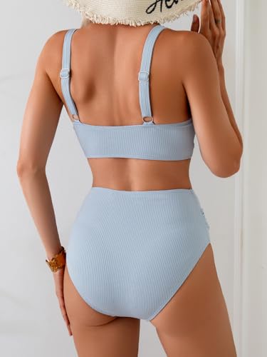 Image of Eomenie Bikini Sets for Women High Waisted Two Piece Bathing Suit U Wired V Neck Swimsuit Adjustable Straps Swimwear
