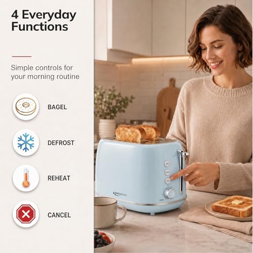 Image of Retro 2 Slice Stainless Steel Toaster with 6 Bread Shade Settings, Bagel, Cancel, Defrost Function, Extra Wide Slot, Removable Crumb Tray, Blue