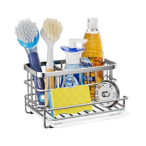 HapiRm Kitchen Sink Organizer, SUS304 Stainless Steel Rustproof Multifunctional Large Sink Caddy with Sponge Holder and Drain Tray for Kitchen Sink Countertop (Silver) Cover