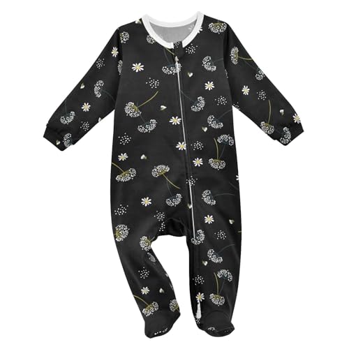 Image of Dussdil Dandelion White Flowers Baby One-Piece Footies Newborn Rompers Pajamas Cotton Footed Pjs for Sleep Play Boys Girls 3M