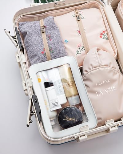 Image of LETGO Clear Sunscreen Makeup Bags Pouch, TSA Approved Toiletry Bag with Zipper, Portable Make Up Organizer Traveling Compact Car Bag for Beach Essentials(Clear-White)