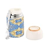 Nesatuwa Stainless Insulated Food Container Beautiful Ceramic Tile Pattern Thermoses for Hot and Cold Food with Folding Spoon,Leakproof BPA-Free Wide Mouth Soup Container - 16 oz