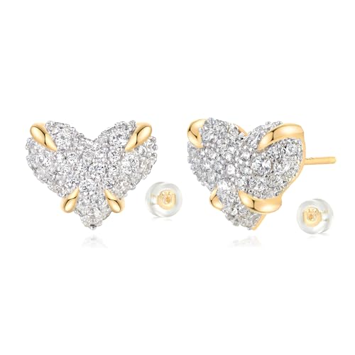 MYEARS Women Stud Earrings Gold Cluster Cubic Zirconia 14K Gold Plated Small Simple Hypoallergenic Everyday Jewelry