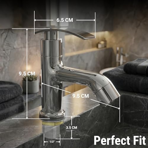 Image of GLOXY Premium Deck Mount Pillar Tap for Bathroom with Chrome Finished Delight Lever - Single Lever Wash Basin Tap for Bathroom, Gardens & Kitchen Sinks - 10 Years Warranty