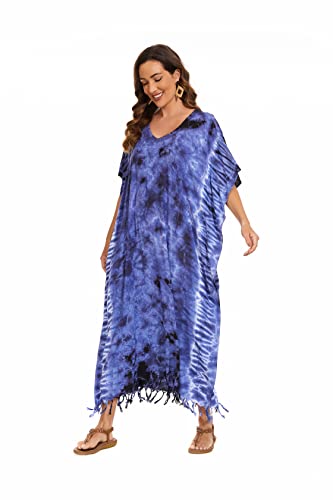 Image of Beautybatik Women Hippie Tie Dye Caftan Kaftan Loungewear Maxi Plus Size Long Dress XL to 4X