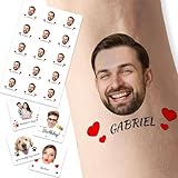 Tatouage Éphémère Personnalisé Photo, Tatouages Personnalisés avec Visage Prenom Logo, Autocollants de Tatouage Temporaire pour Mariage, Anniversaire, Fête, EVJF, Cérémonie de Graduation, Noël