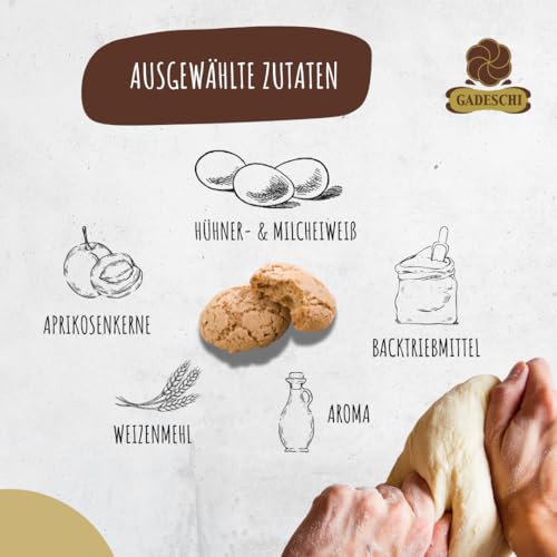Gadeschi Amarettini Kekse 15x 200g [MIT APRIKOSENKERNE] - Italienisches Kaffeegebäck - Perfekt zum Kaffee, Heißgetränken & als Dekoration - Traditionelle Rezeptur - Süß & Luftiges Gebäck
