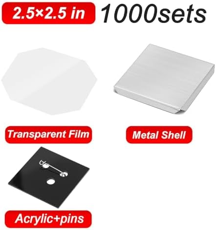 Square Fridge Magnet Maker Supplies - 100/500/1000 Sets, 2x2 & 2.5x2.5 Inch Cardboard Refills for DIY Sticker & Button Press Machine