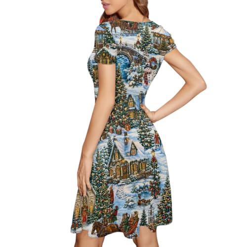 Image of Forchrinse Summer Dresses for Women Crew Neck Short Sleeve Midi Dress Casual Beach Vacation Sundress