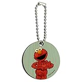 Sesame Street Vintage Elmo Wood Wooden Round Keychain Key Chain Ring
