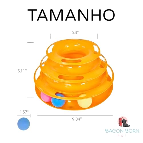Brinquedo Interativo Gatos Corre Corre Torre De Bolinhas (Laranja 3 Níveis)
