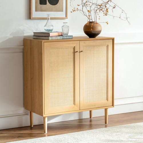 خزانة جانبية بنمط ريفي مع ابواب من الراتان، خزانة بوفيه بوهو لغرفة الطعام، تخزين المطبخ مع ارفف قابلة للتعديل، خزانة قائمة بذاتها للمدخل وغرفة المعيشة (بلوط طبيعي)