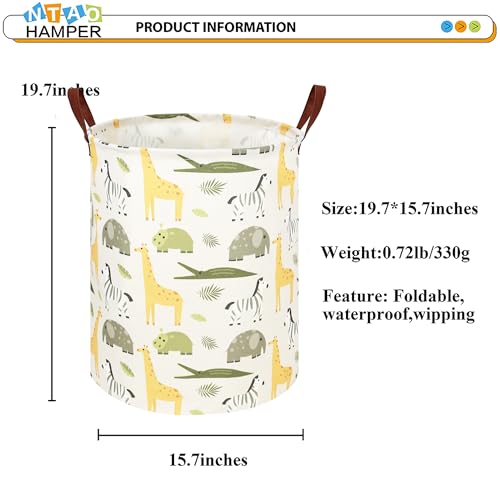Image of NTAOHAMPER Kids Laundry Hamper, Green Laundry Basket, Baby Nursery Hamper, Waterproof Storage Bin, Clothes Organizer Basket, Room Decor(Green Animal)