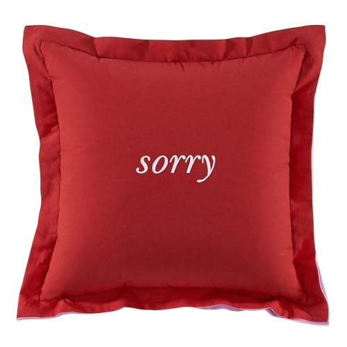 Image of kate spade new york Sorry, Not Sorry Reversible Decorative Pillow, 18 inch x 18 inch Throw Pillow for Bed or Sofa, Cotton and Linen Cover, Red
