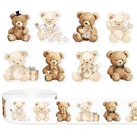 JarThenaAMCS 1000Pcs Bear Sticker Cartoon Brown Animal Adhesive Sealing Label Decal for Birthday Baby Shower Party Favor Supplies, 8 Designs